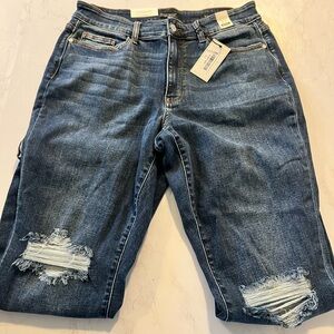 Judy Blue The Essential Denim Medium Wash Mid Rise Distressed Slim Leg Jeans